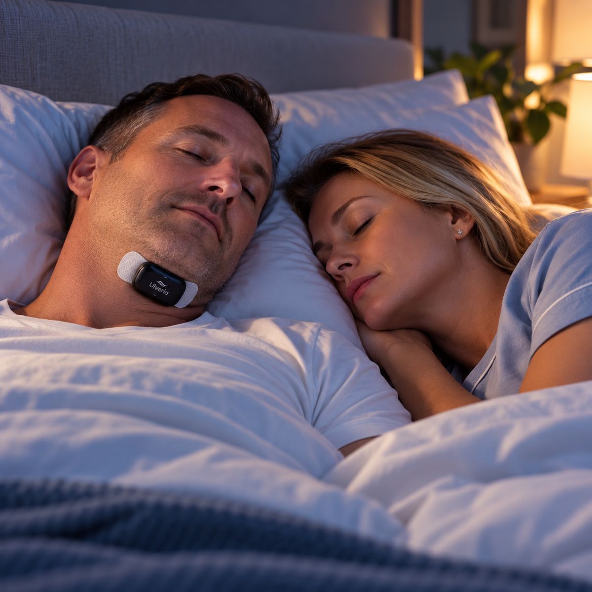 Pareja durmiendo juntos con Ulveria bajo la barbilla